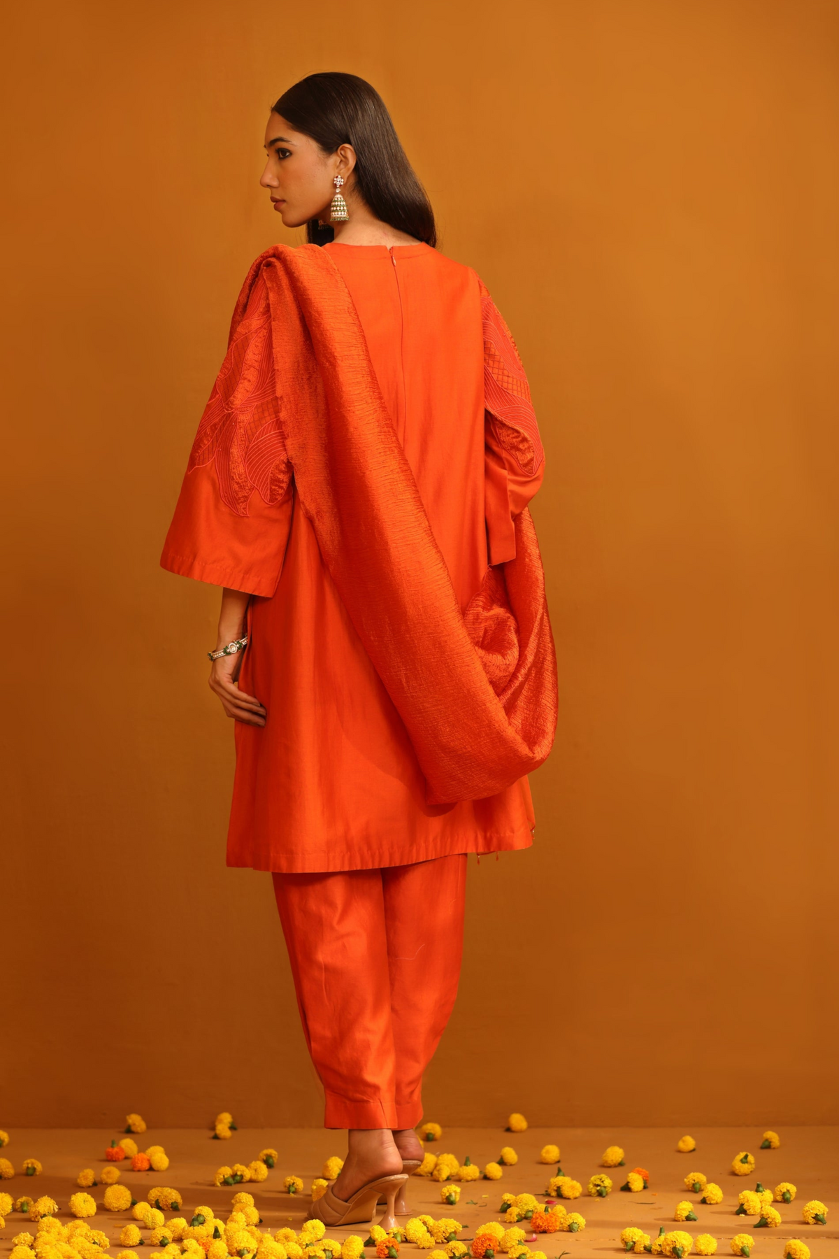 Huma Applique Orange Suit Set