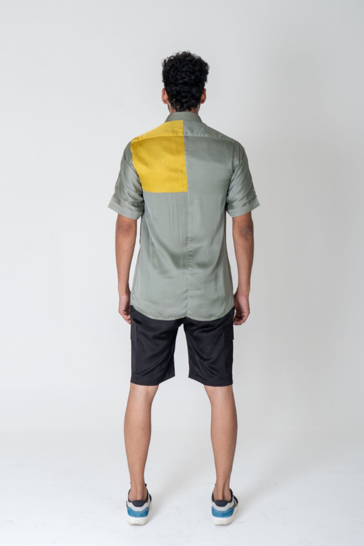 Green-yellow Color-blocked Shirt