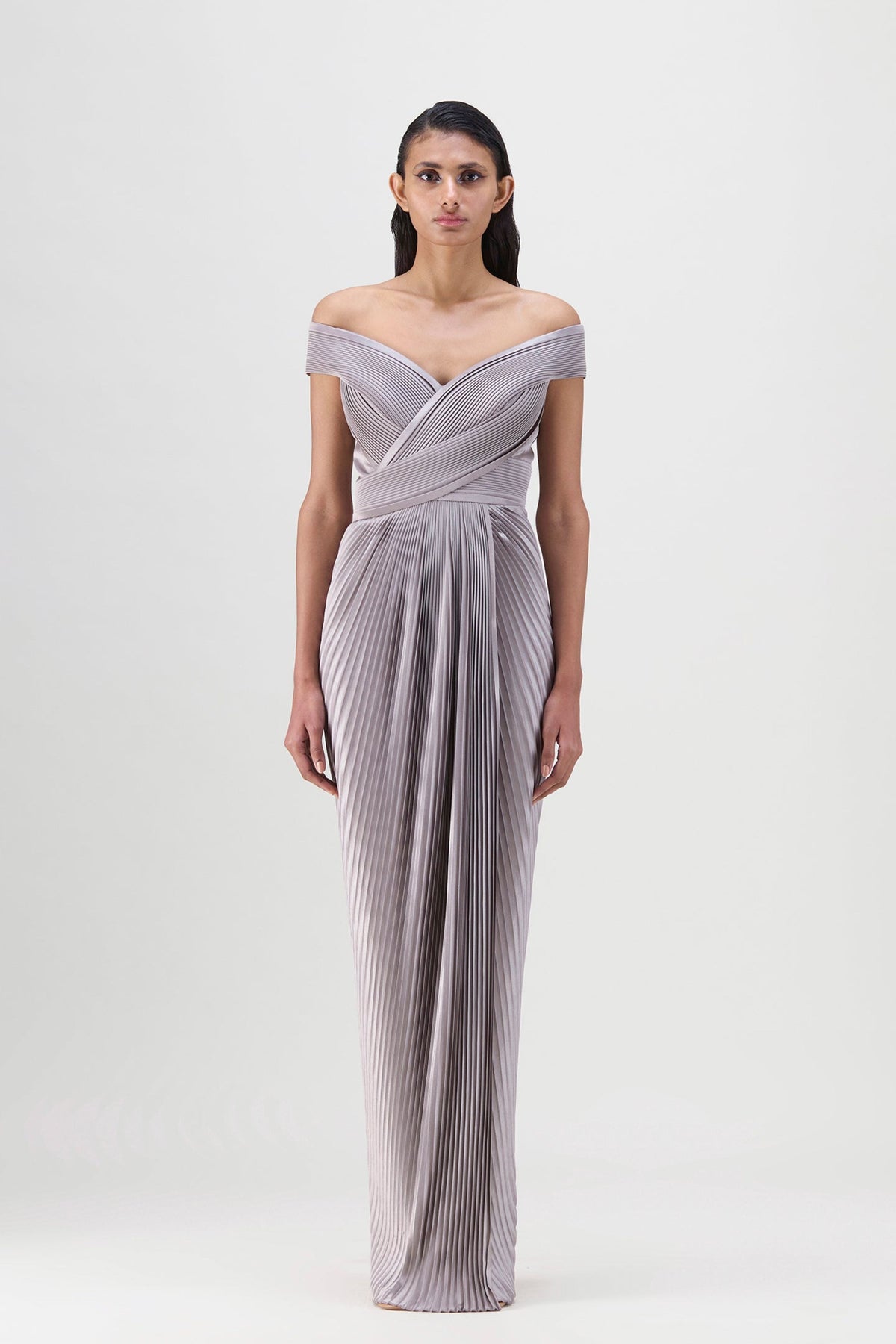 Structured Steel Plisse Gown