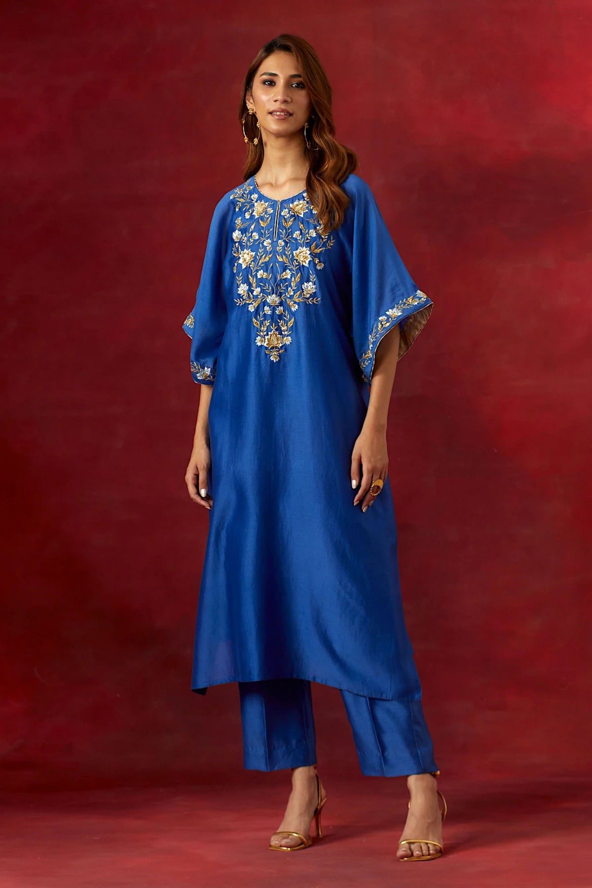 Blue Embroidered Yoke Kurta Set