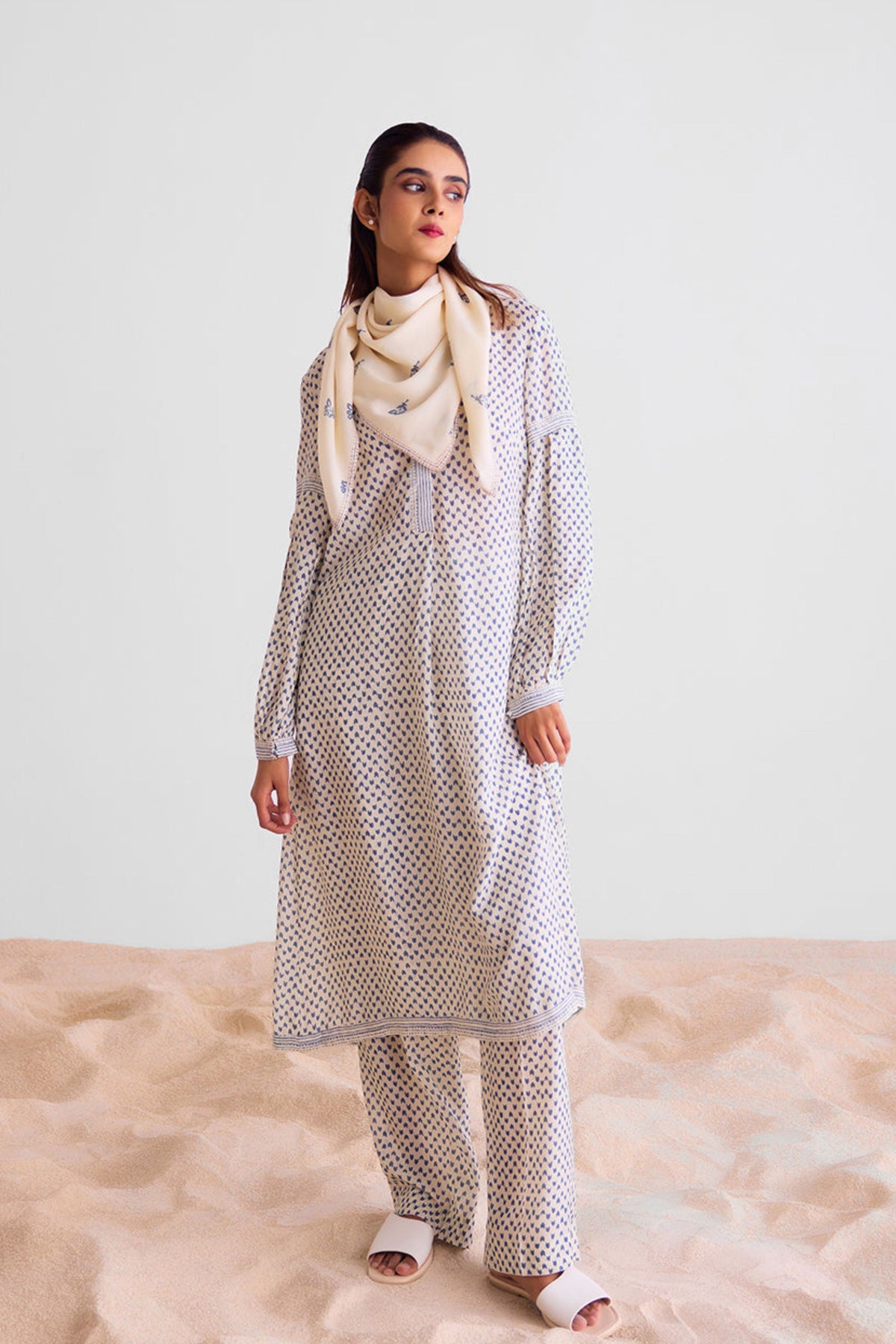 Off White Printed Kurta Set