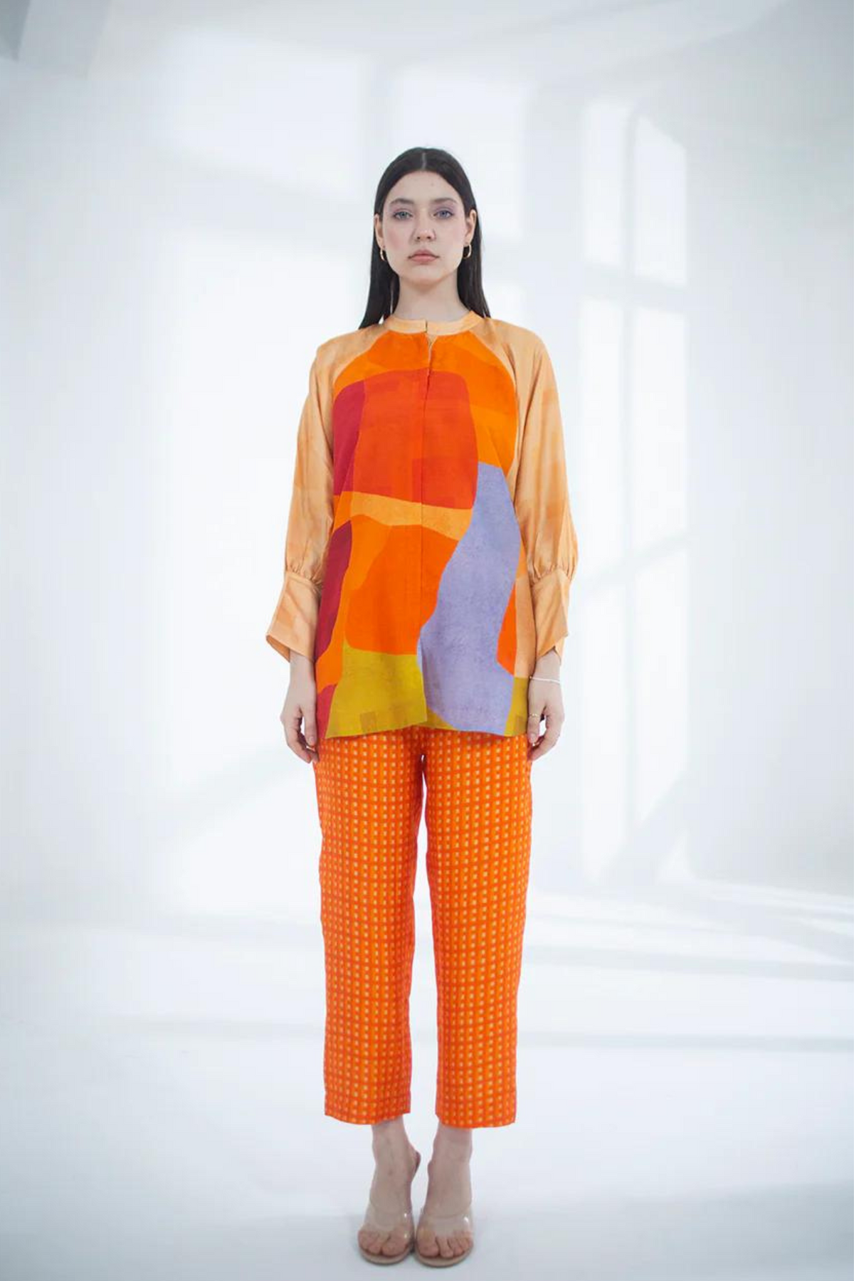 Tangerine Abstract Geometric  Tunics Set