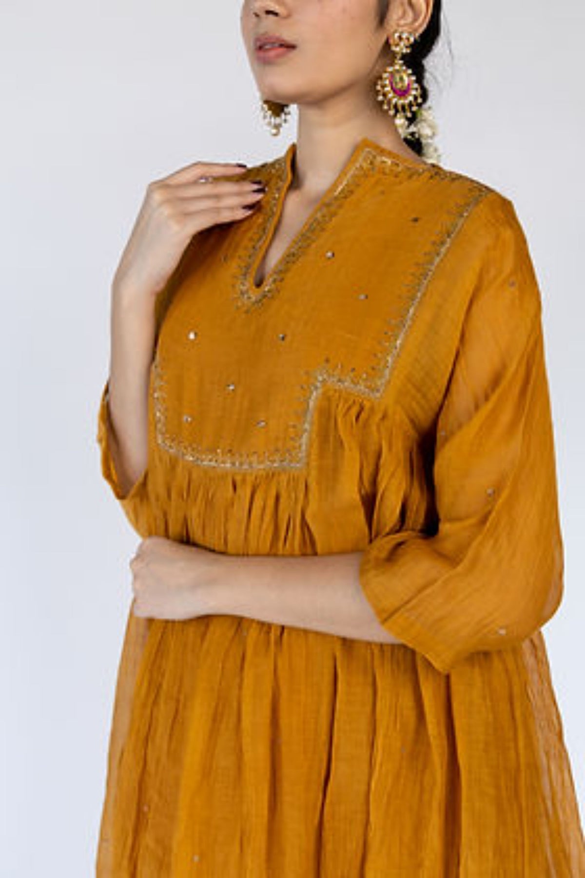 Mustard Farah Yoke Kurta Set