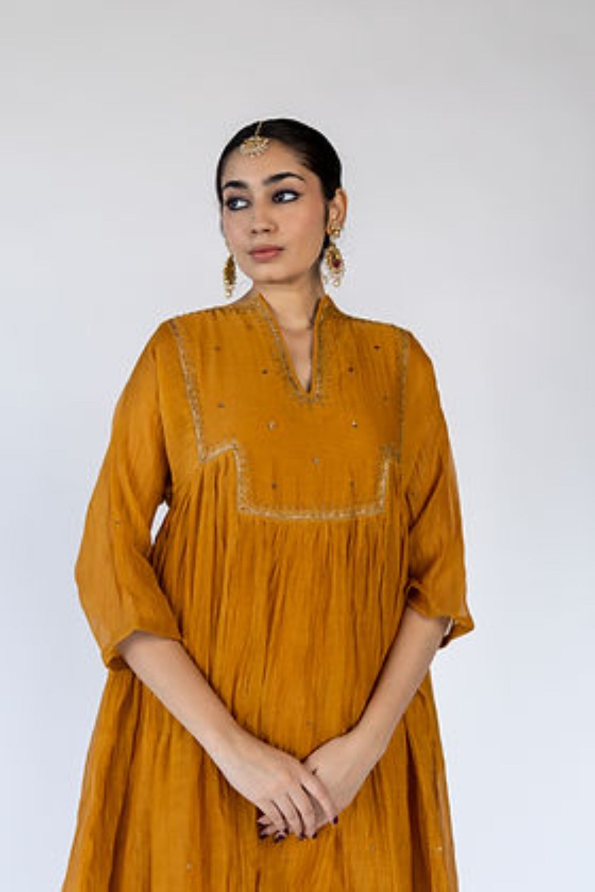 Mustard Farah Yoke Kurta Set