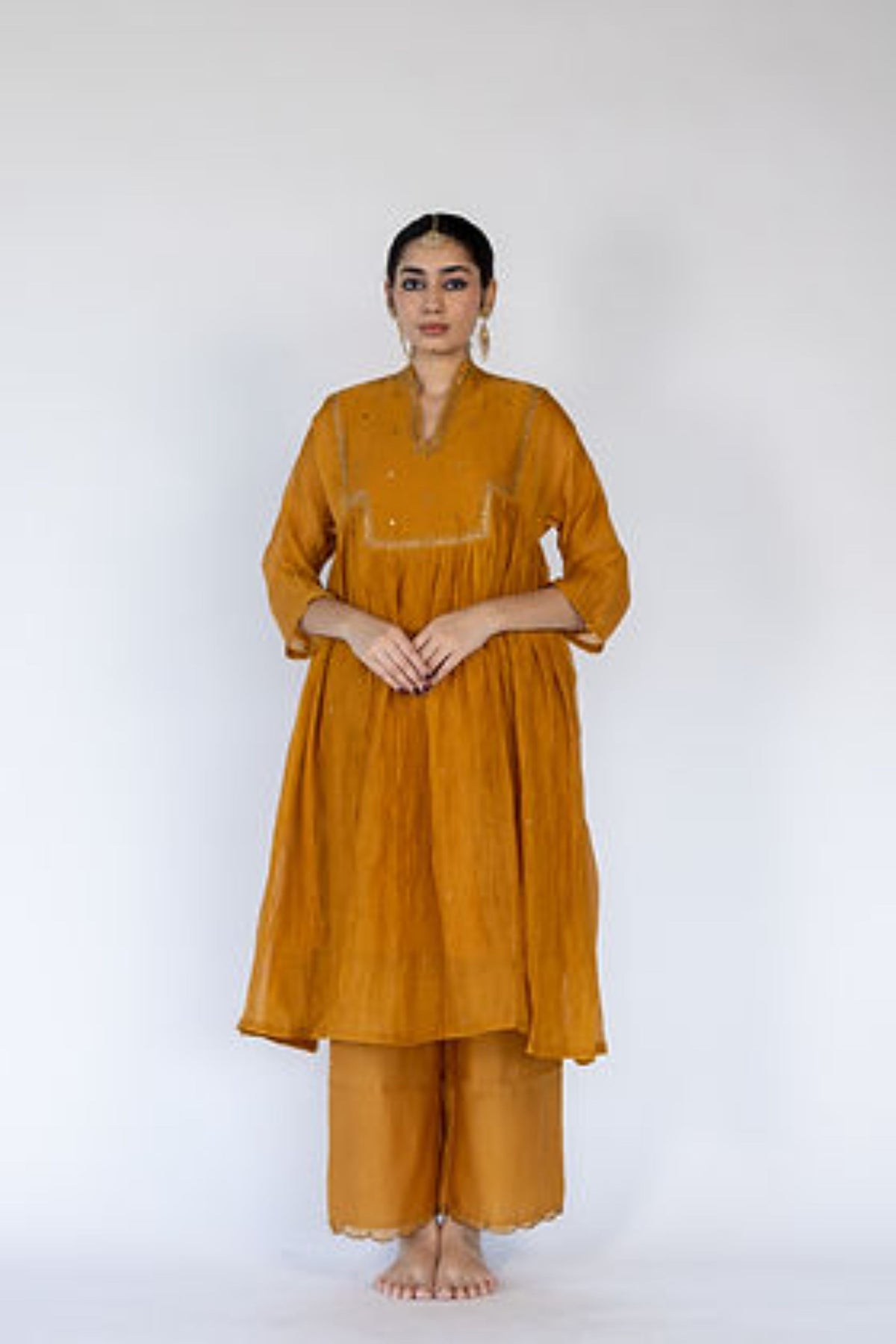 Mustard Farah Yoke Kurta Set