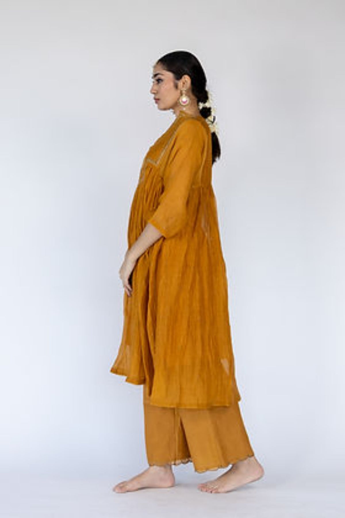 Mustard Farah Yoke Kurta Set