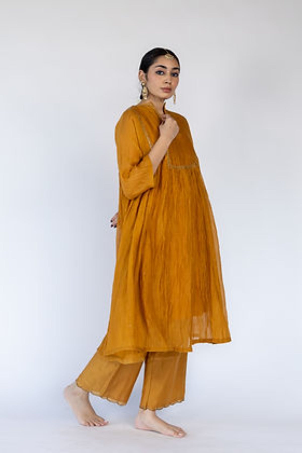 Mustard Farah Yoke Kurta Set