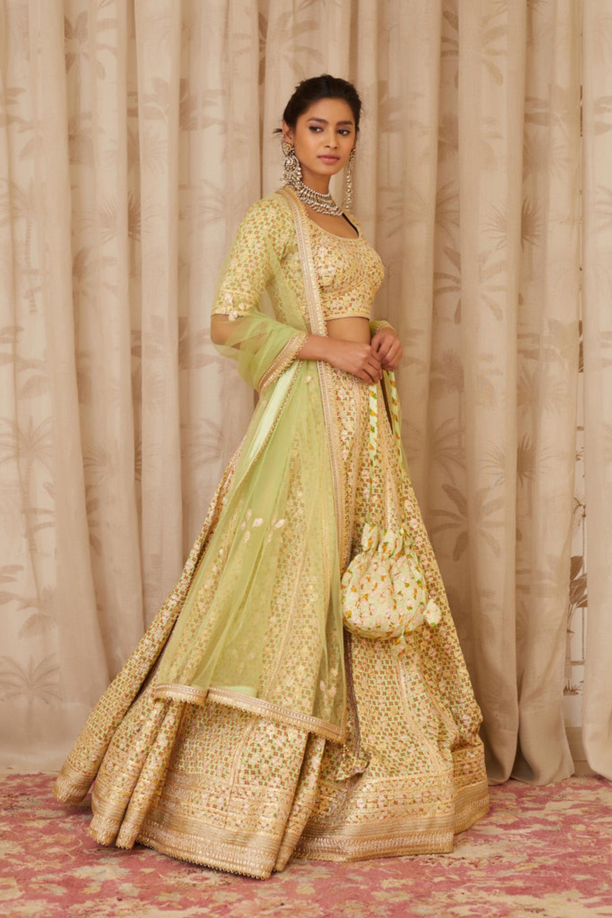 Lemon green lehenga set