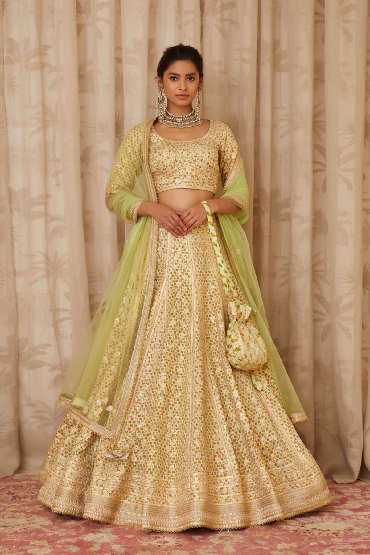 Lemon green lehenga set