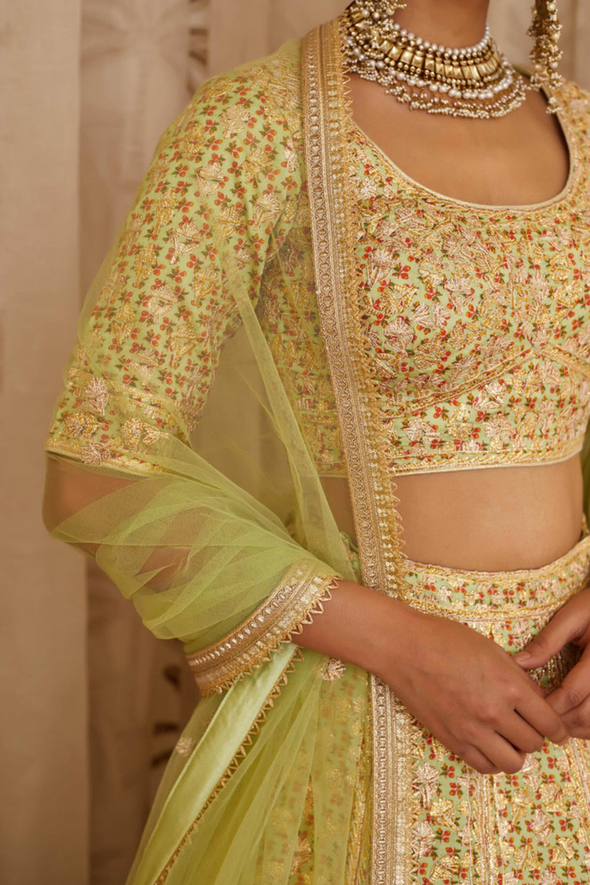 Lemon green lehenga set