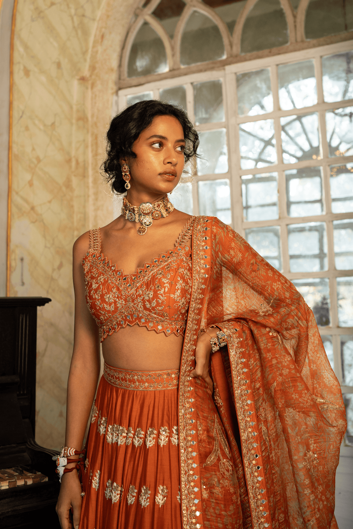 Orange Buti Embroidered Lehenga Set