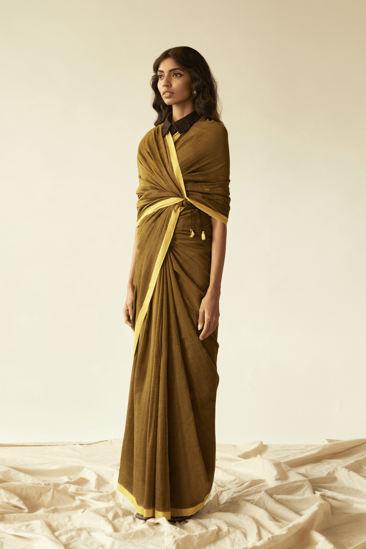 Ochre Yellow Mul saree