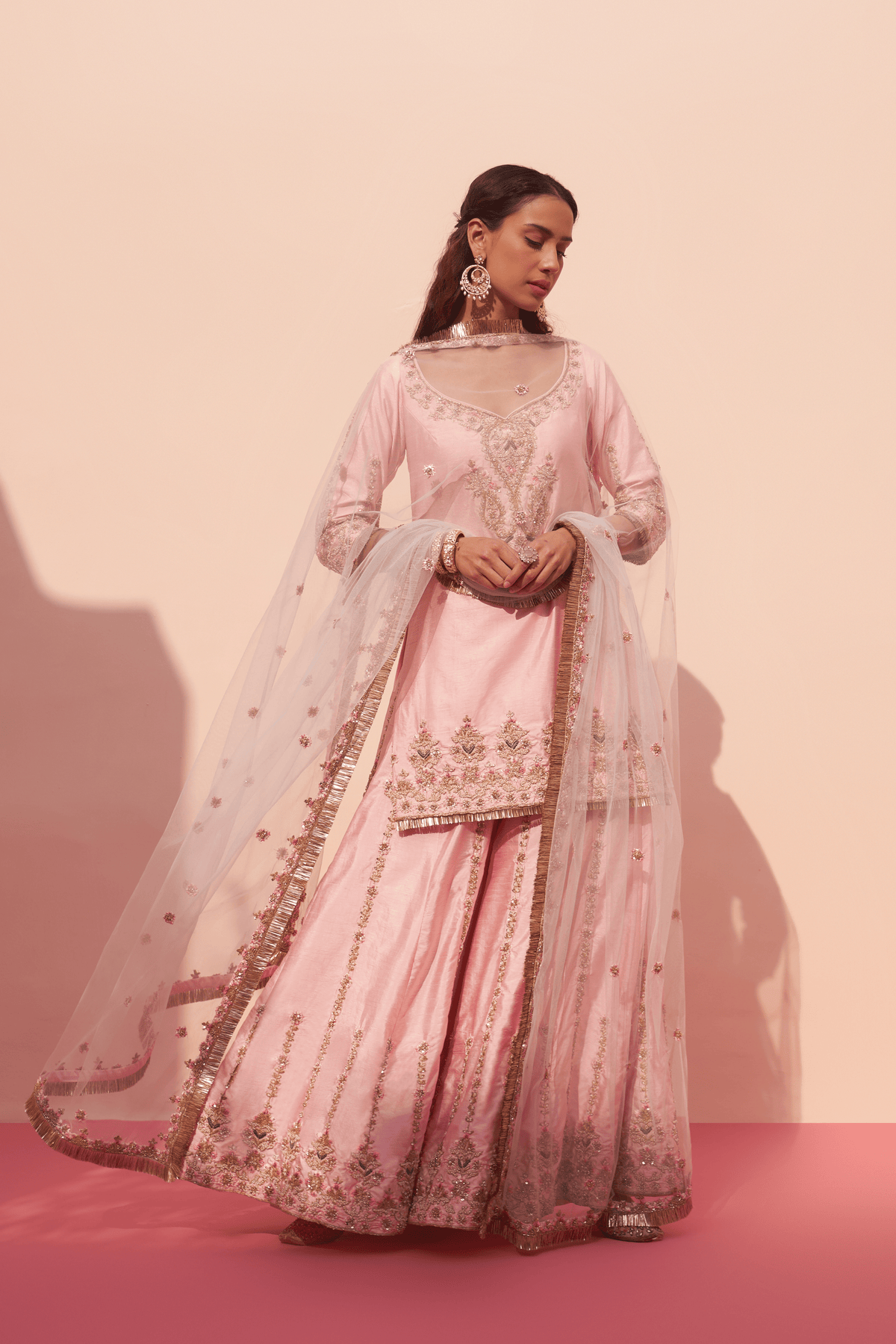 Pink Raw Silk Sharara Set