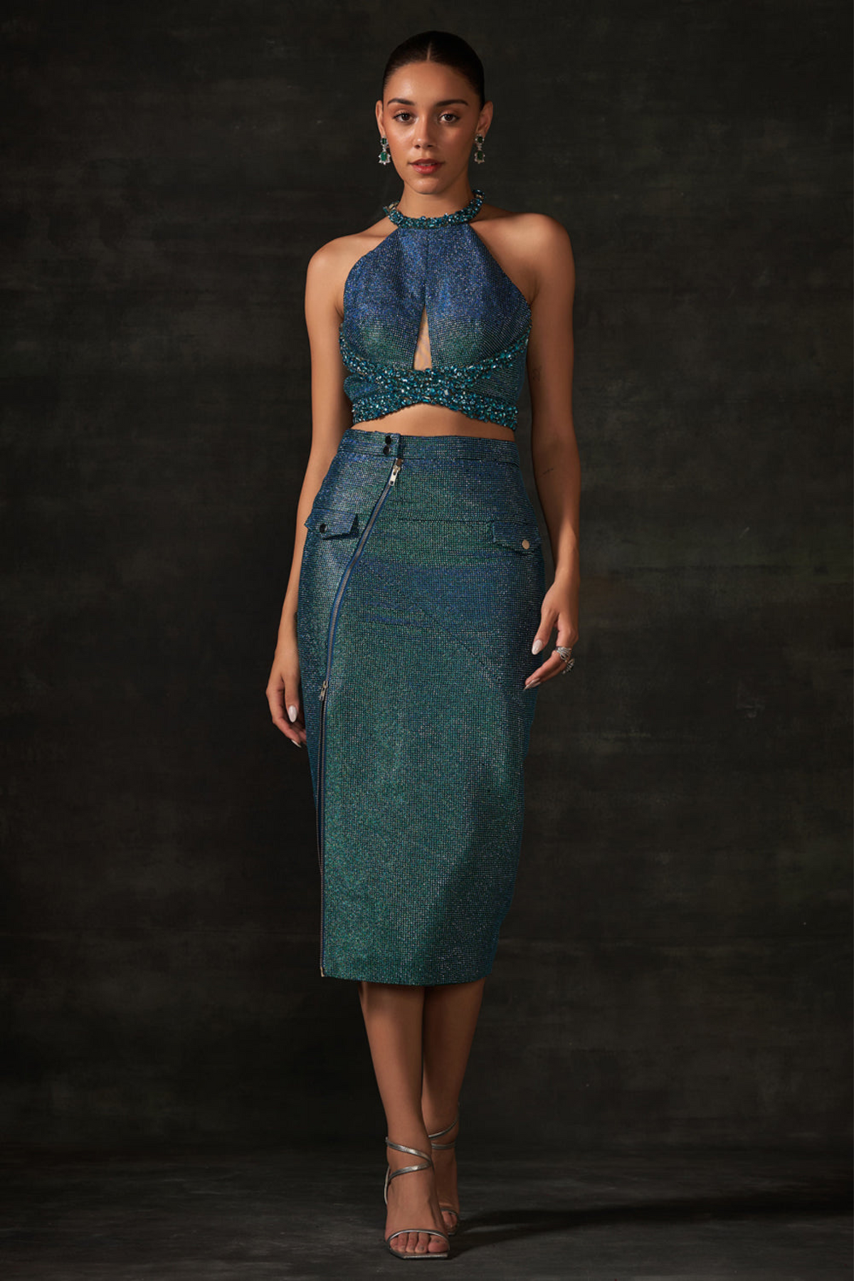 Peacock Blue Halter Neck Co-ord