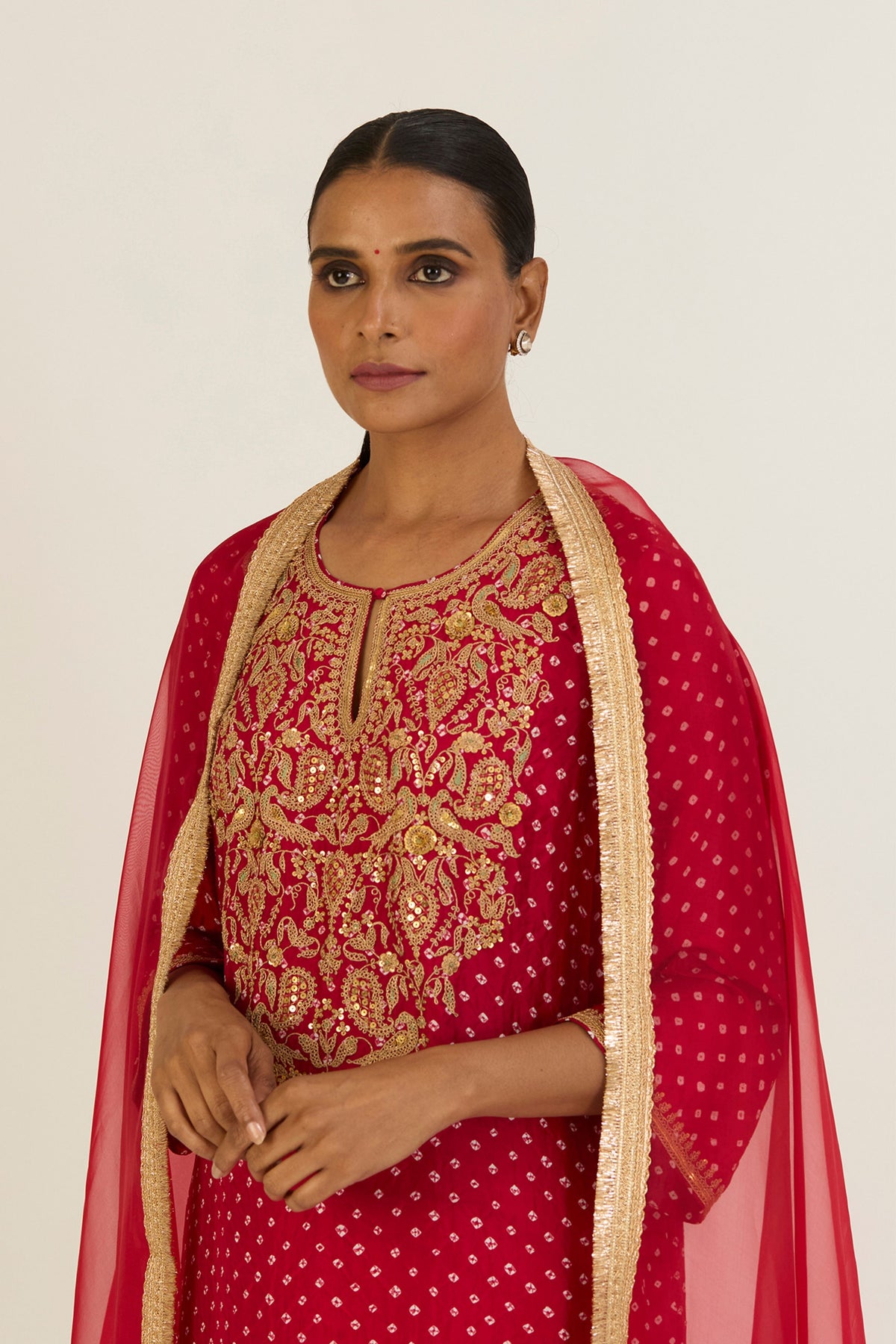 Brinda Red Bandhani Kurta &amp; Pants