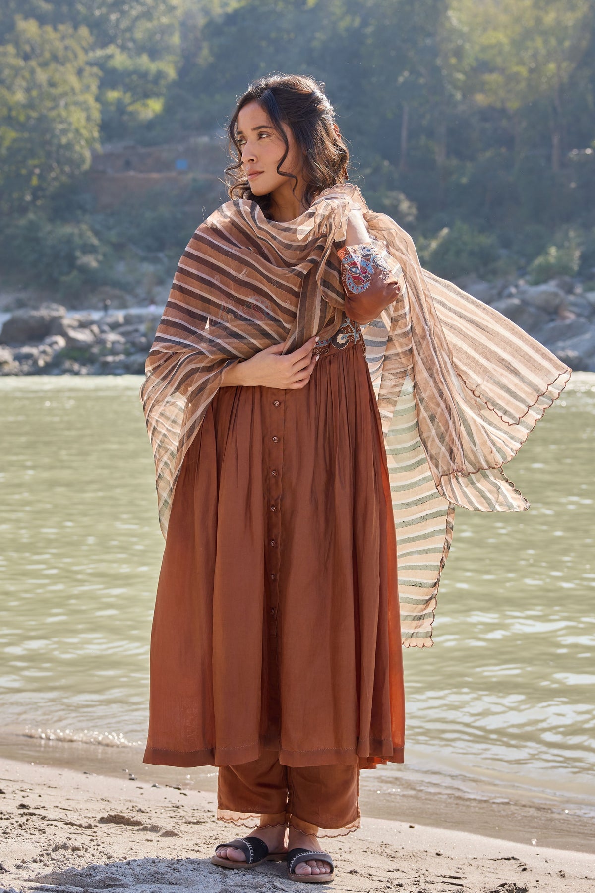 Brown Striped Dupatta