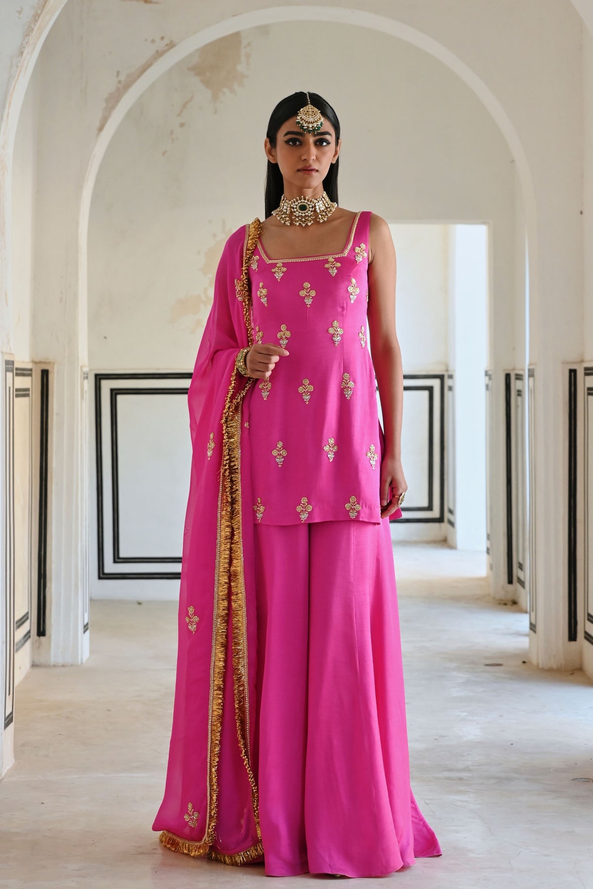 Bright Pink Embroidered Kurta Set