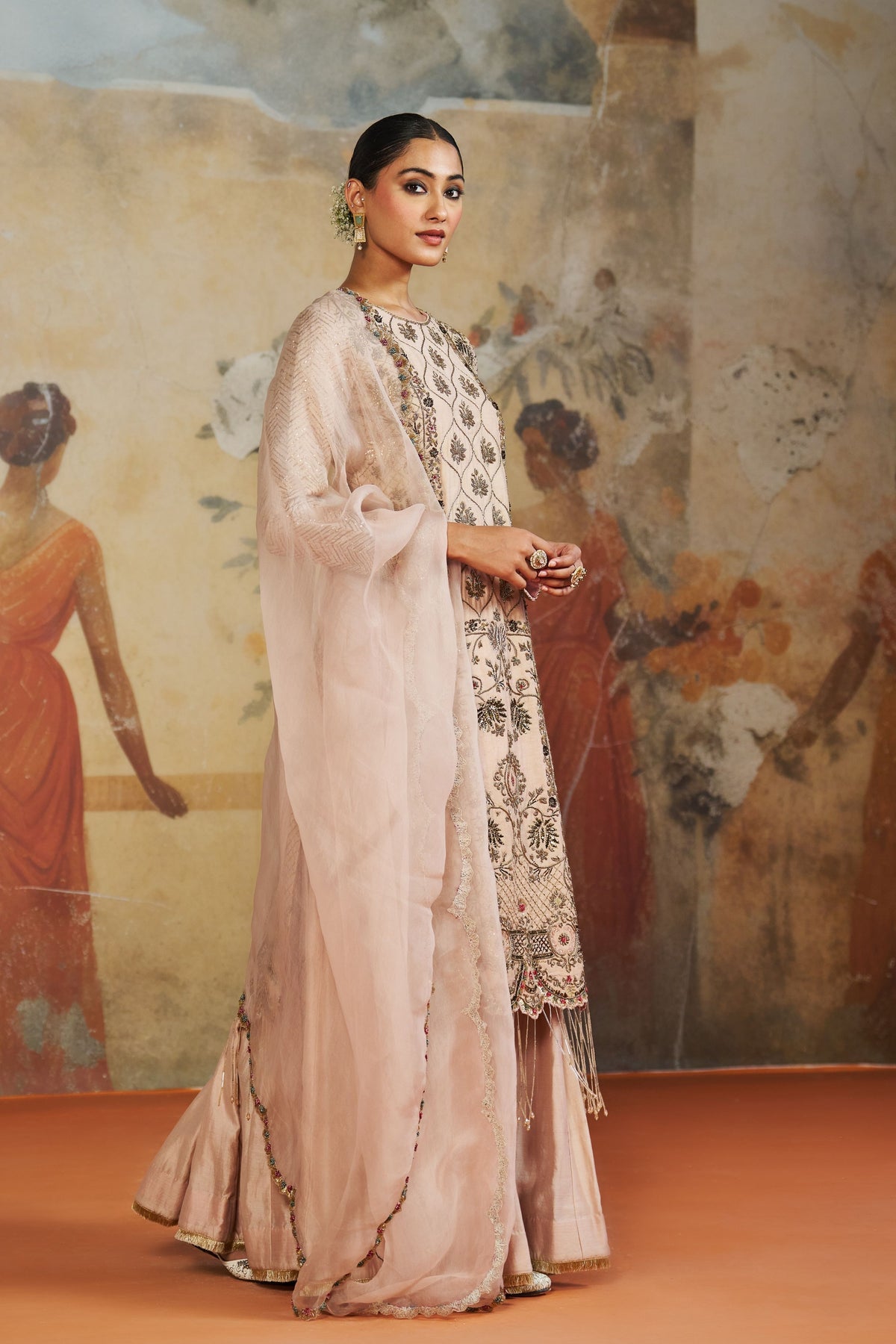 Salmon Pink Silk Kurta Set