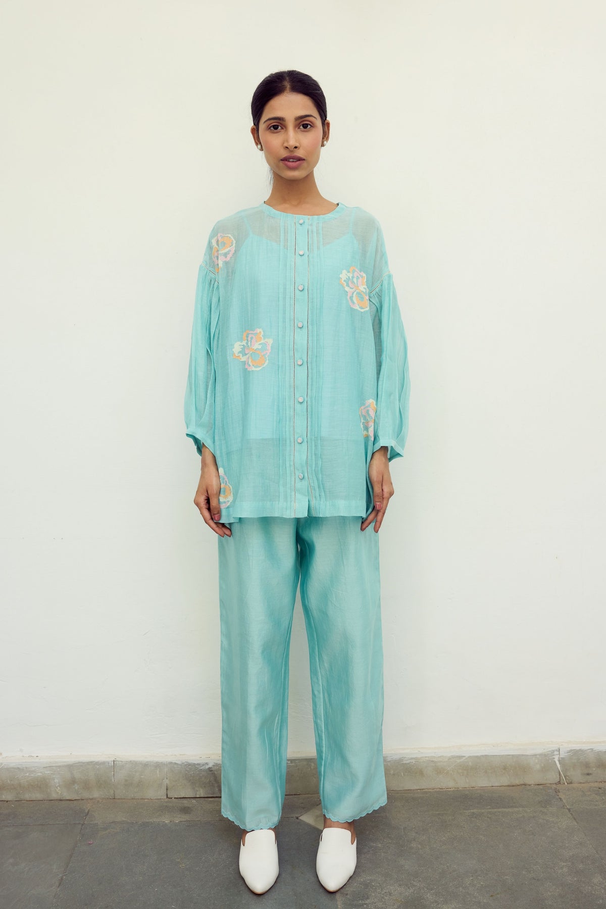 Turquoise Chanderi Trousers