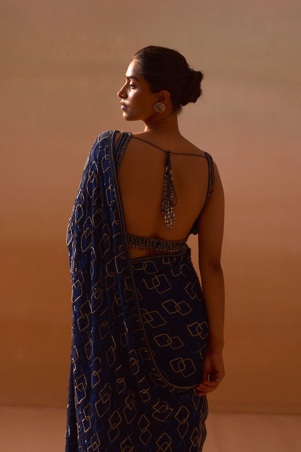 Navy Blue Geometric Saree