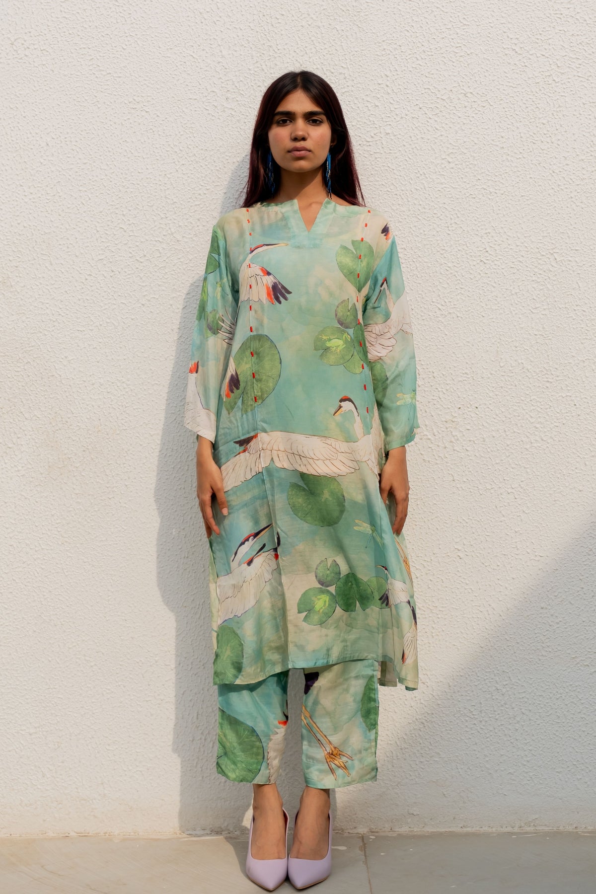 Oriental Cranes Frogs Kurta Set