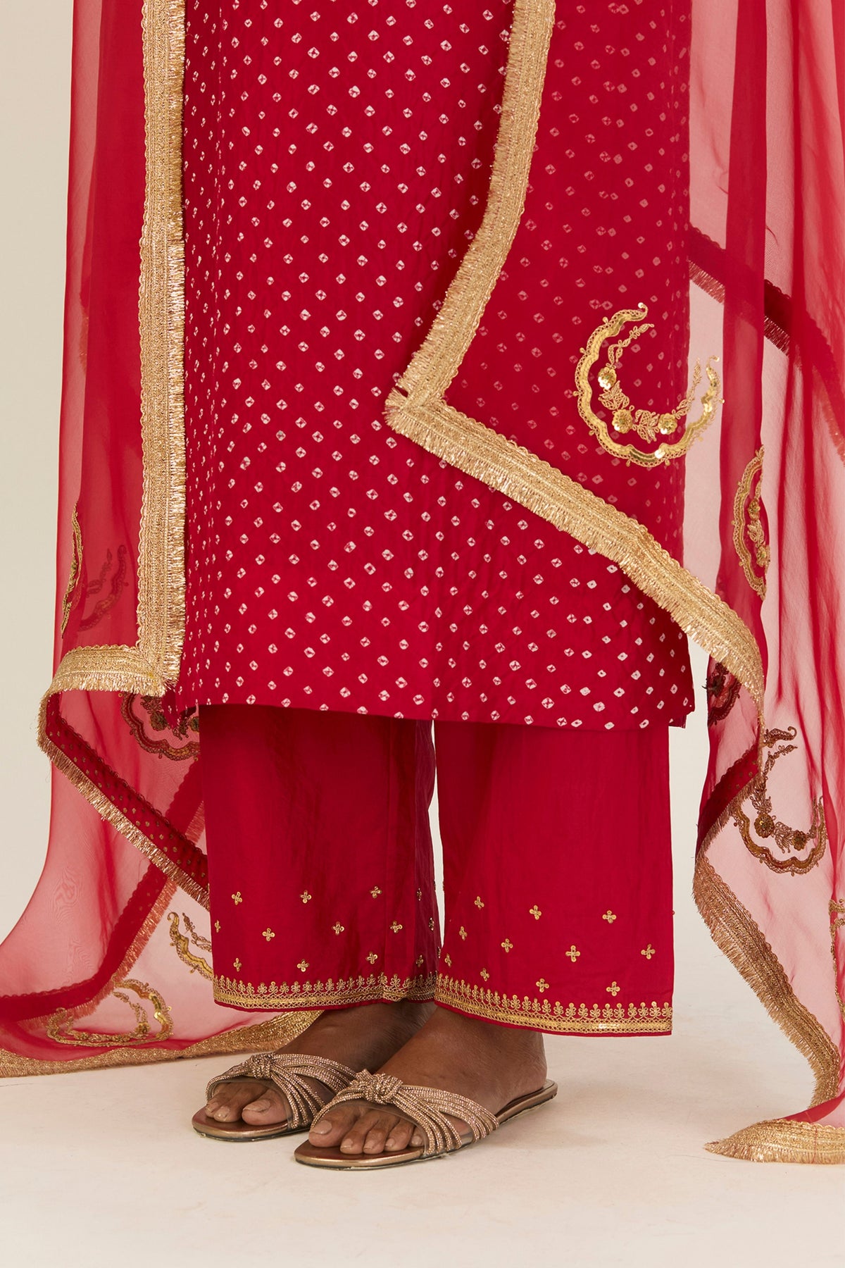 Brinda Red Bandhani Kurta &amp; Pants