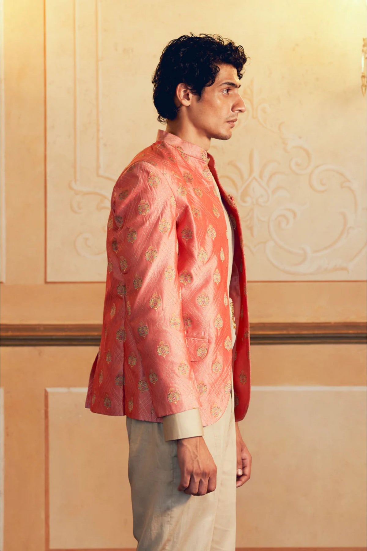 Coral Jacquard Banarasi Jacket