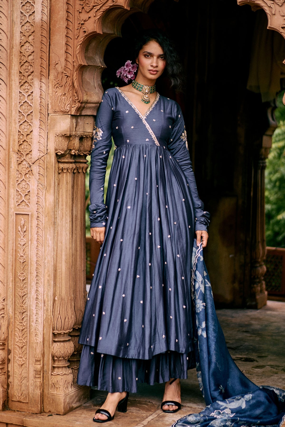 Crafted Embroidered Blue Anarkali Set