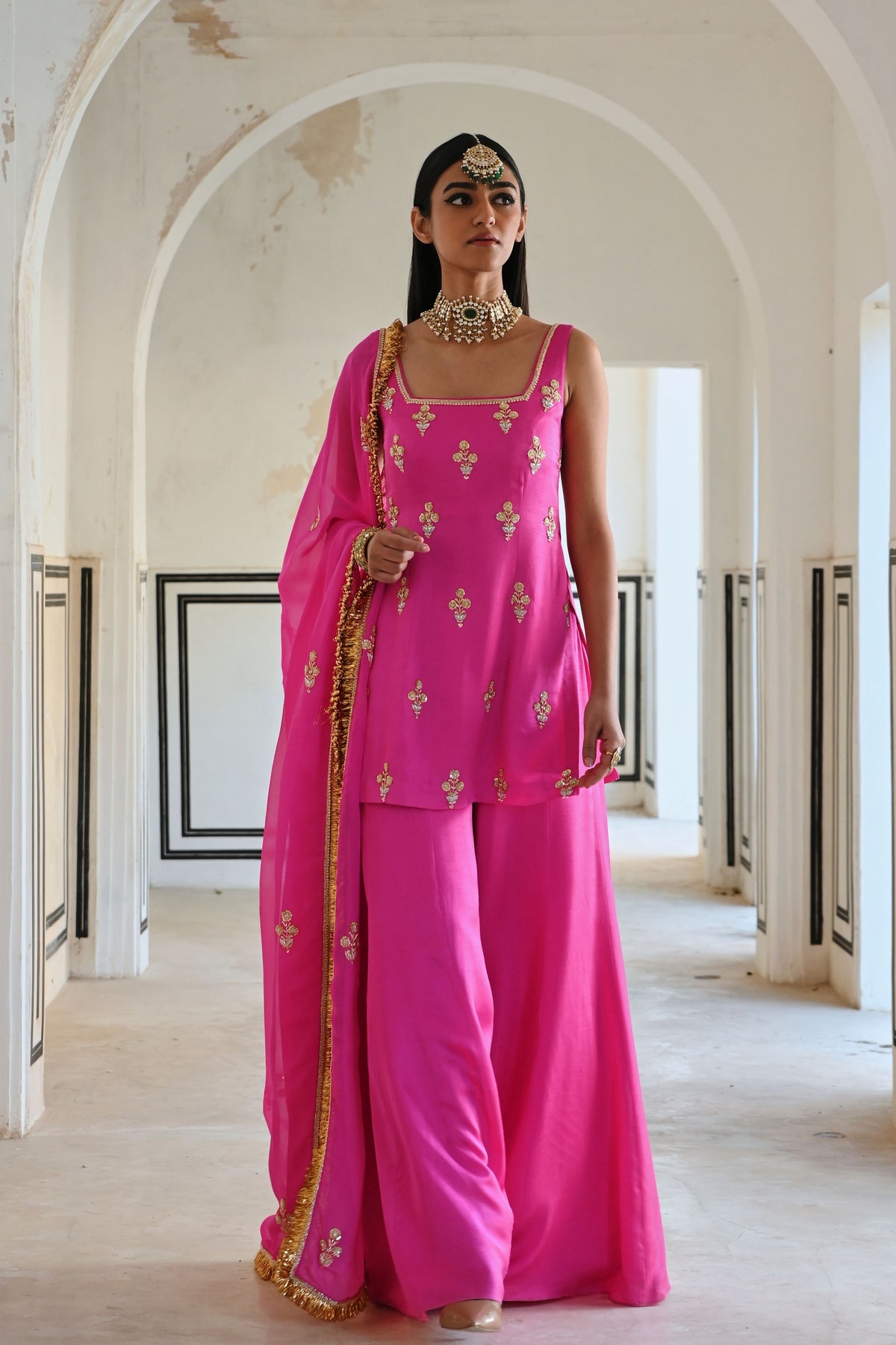 Bright Pink Embroidered Kurta Set