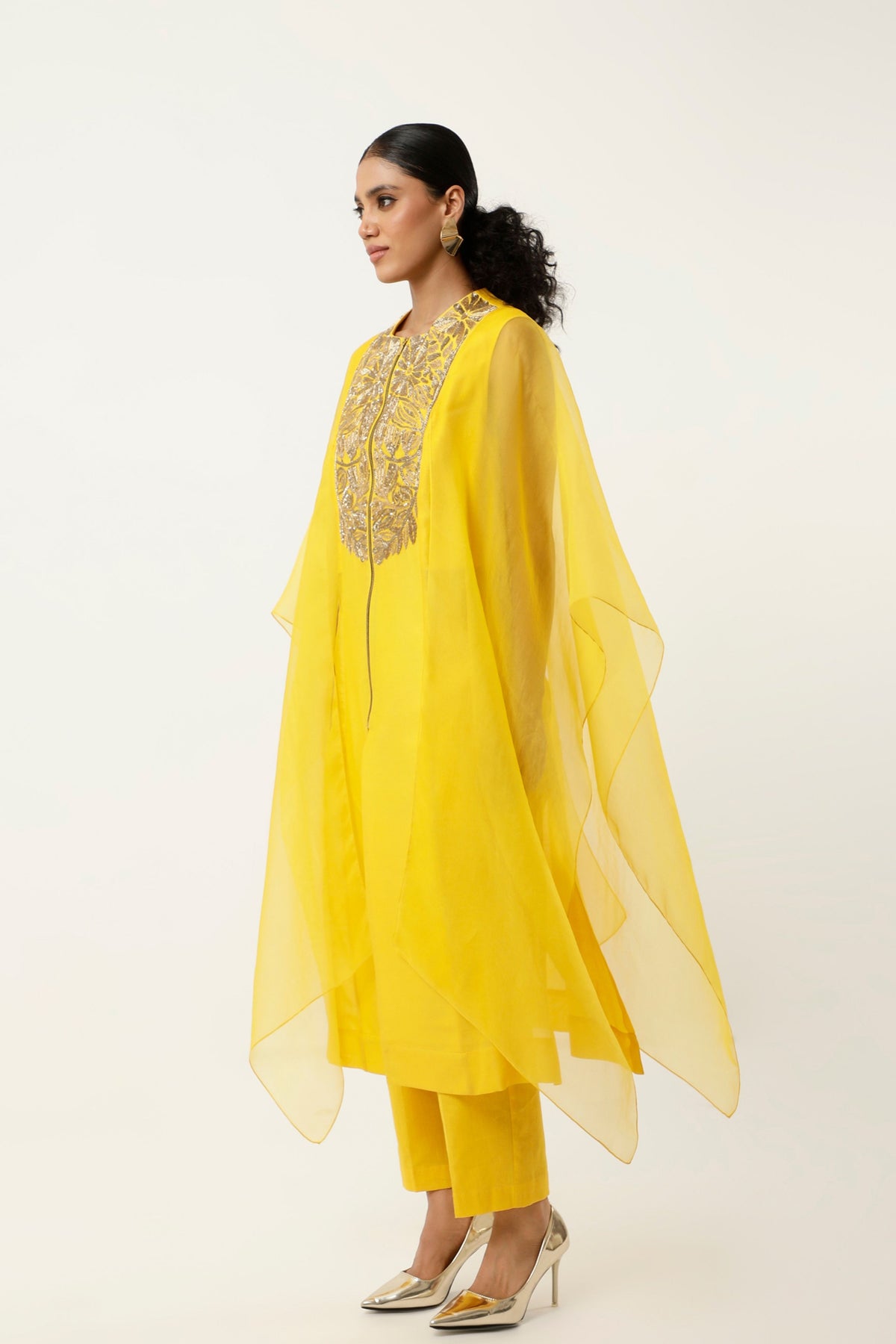 Yellow Cape Kurta Set