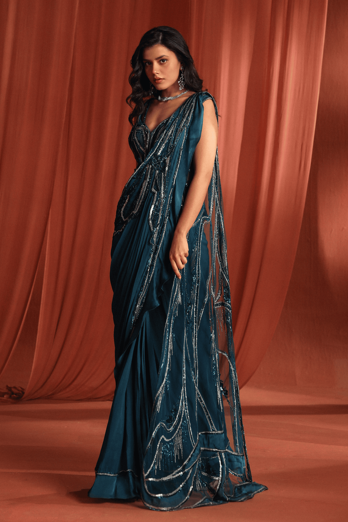 Teal Bloom Saree