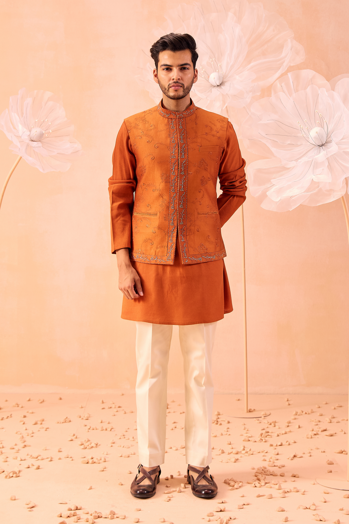 Burnt Orange Nehru Jacket Set