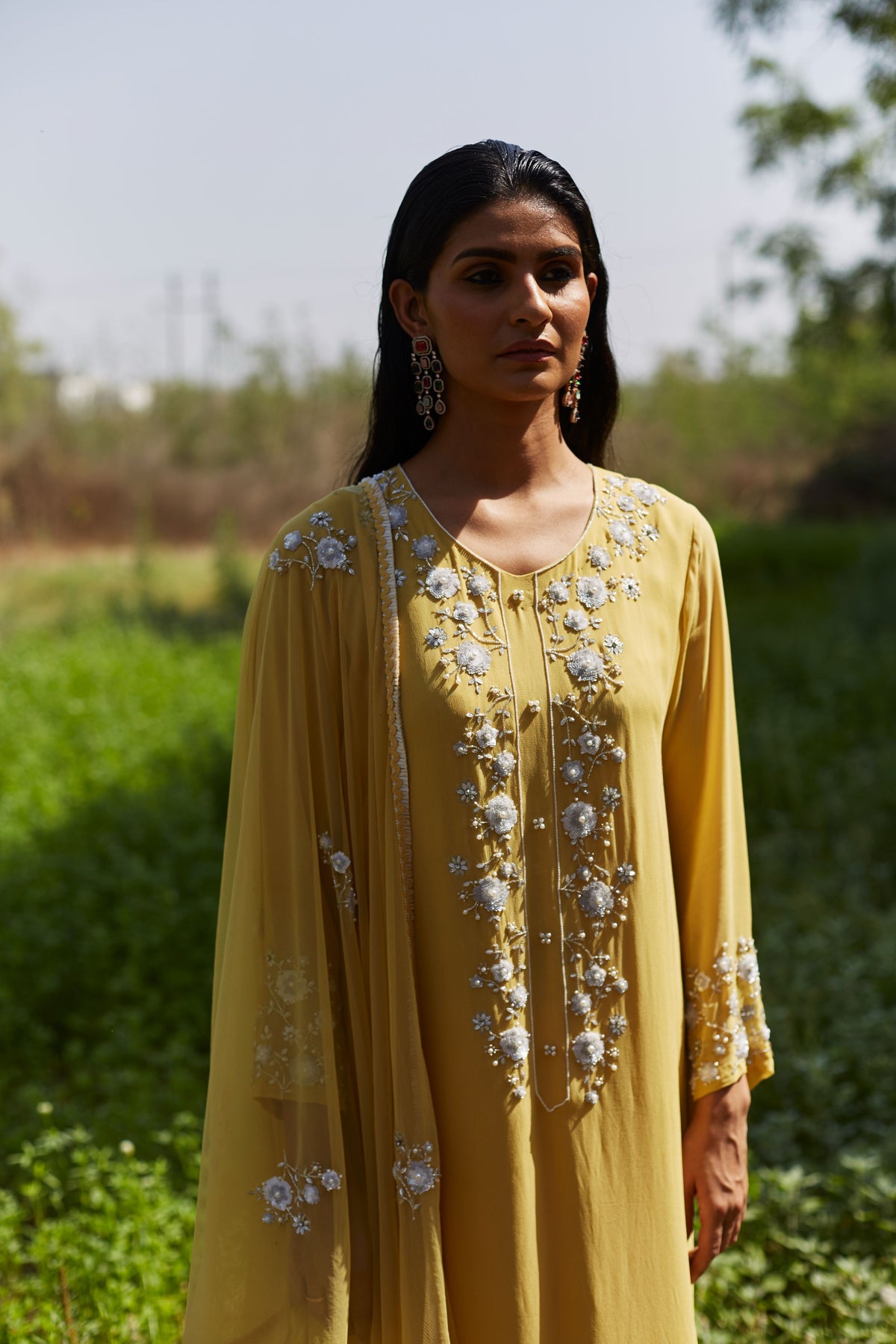 Yellow straight kurta and pallazo set