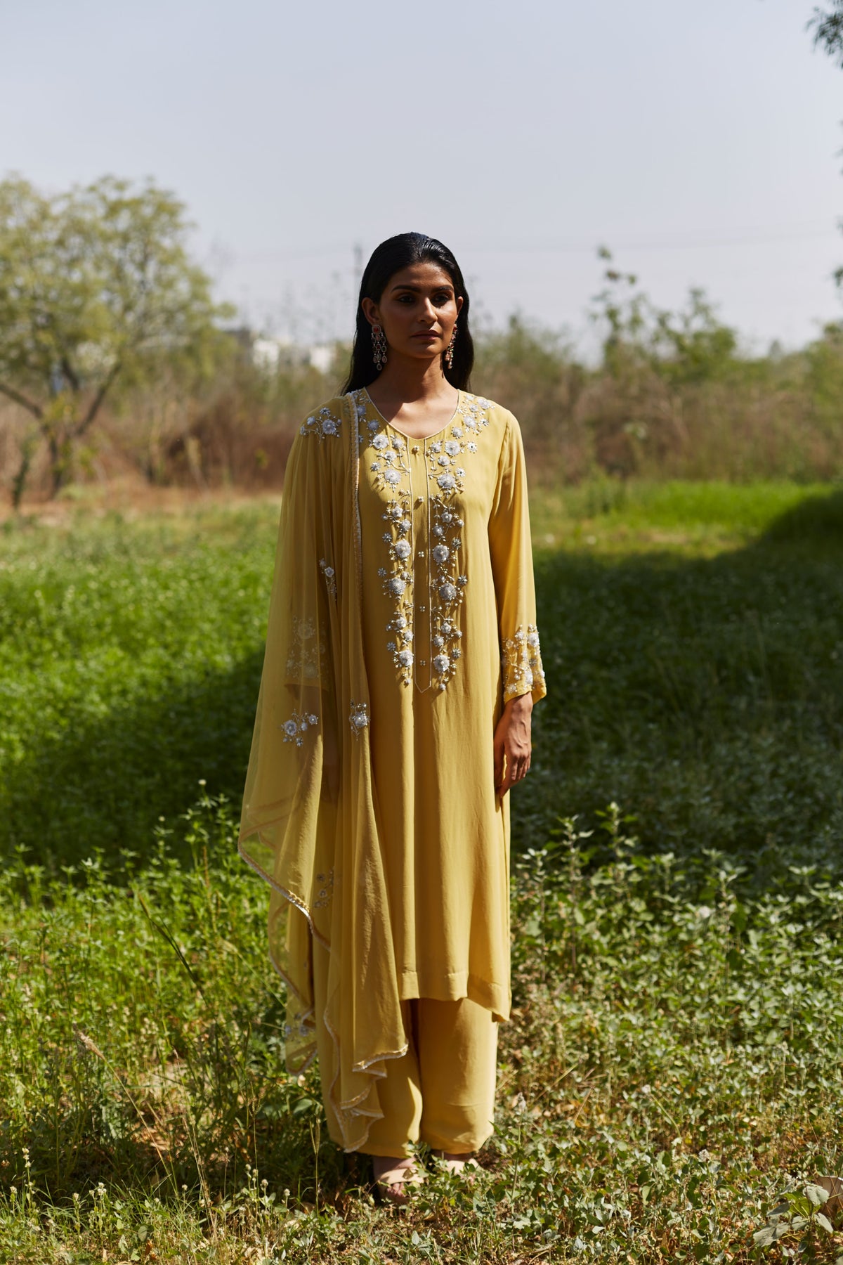 Yellow straight kurta and pallazo set