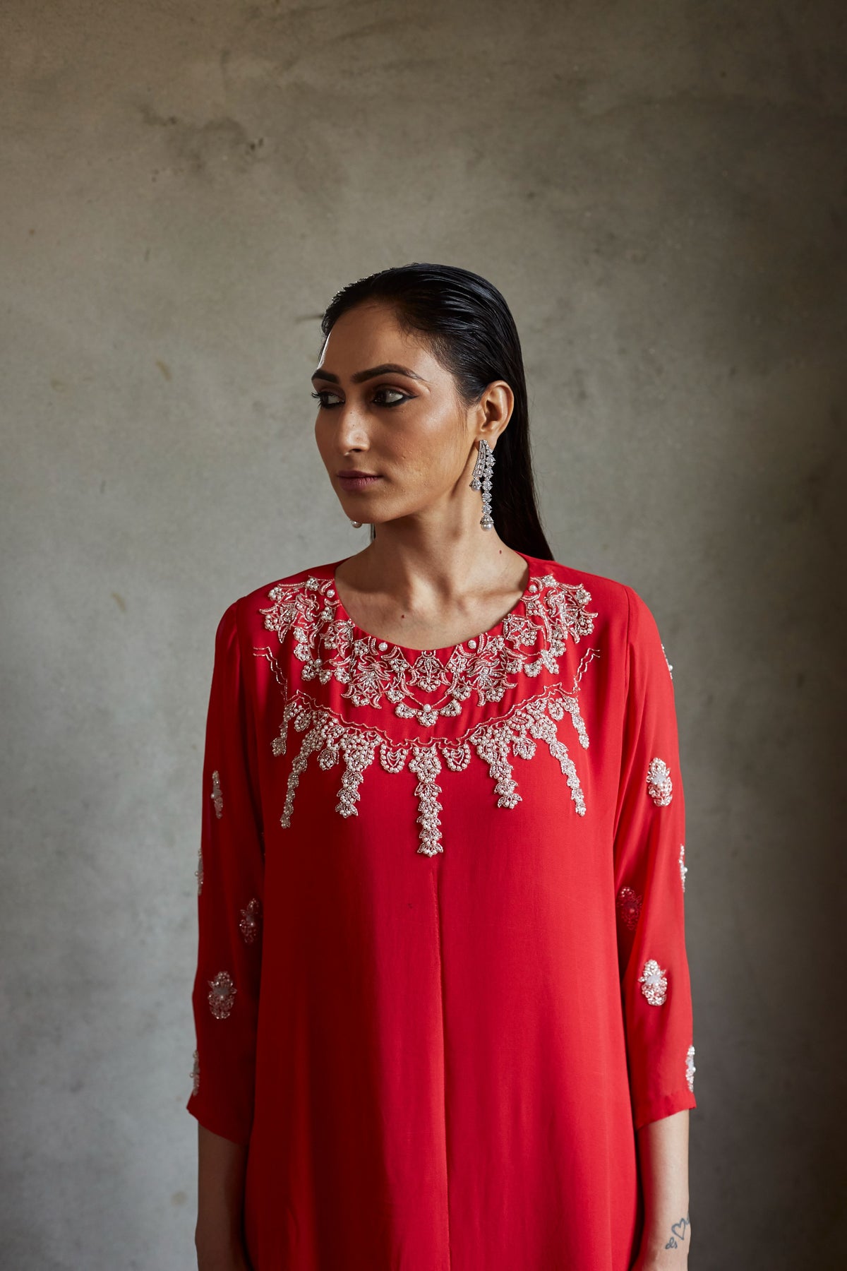 Deep red A-line kurta and pallazo set