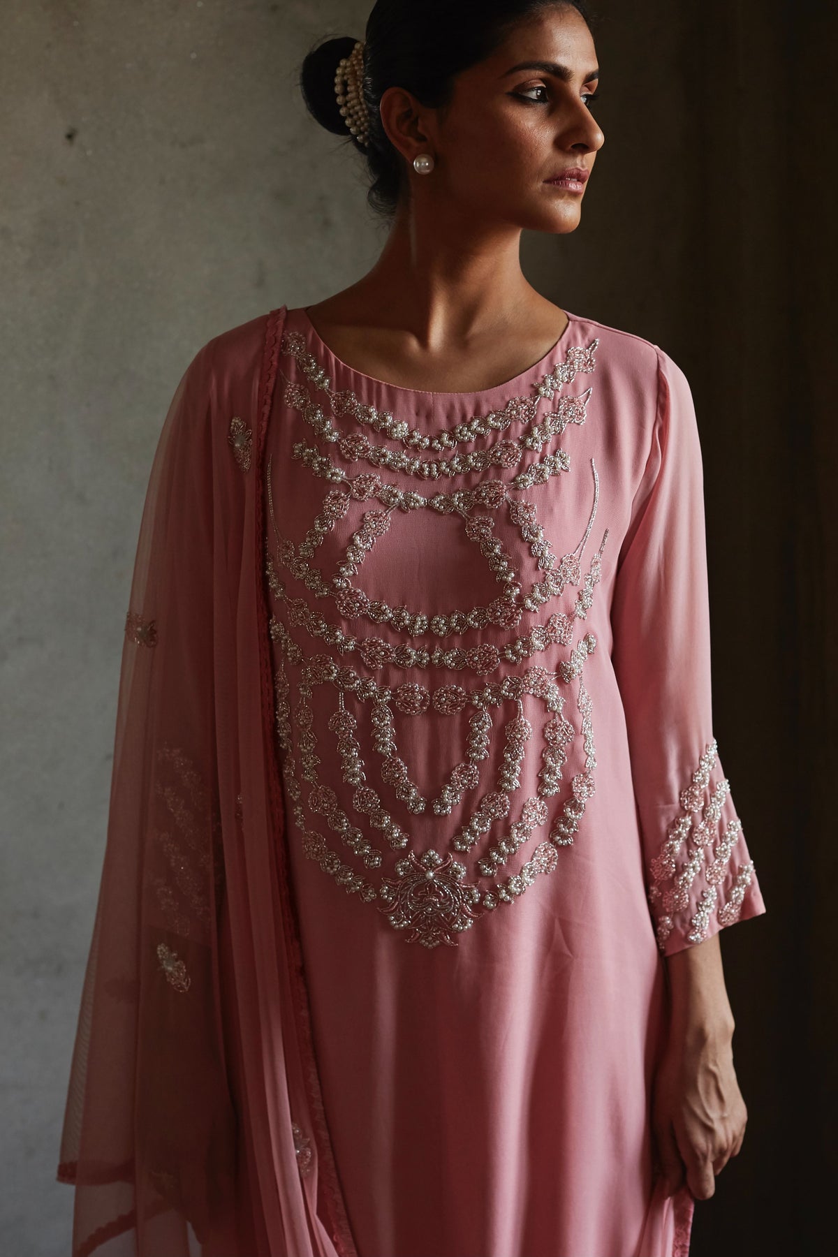 Pink A-line kurta and pallazo set