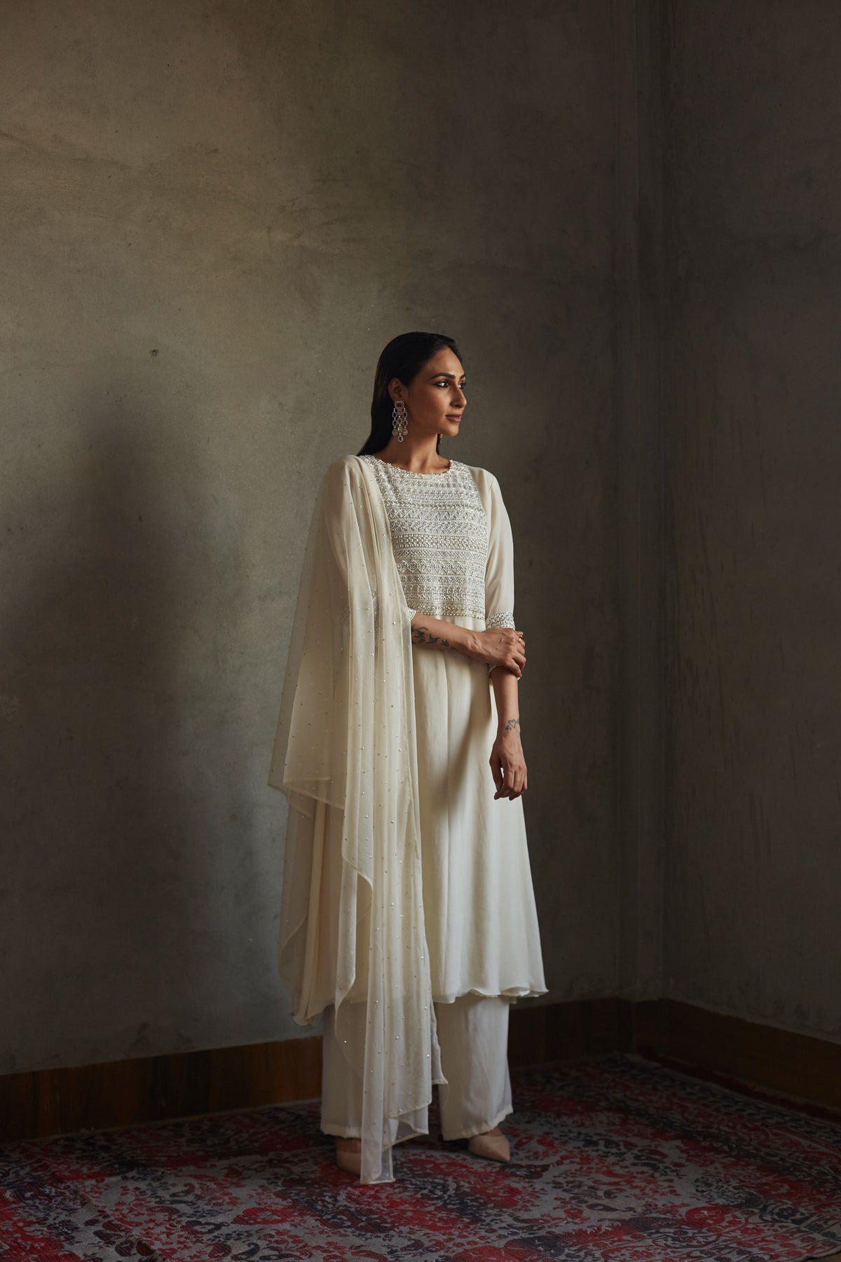 Light cream A-line kurta and pallazo set