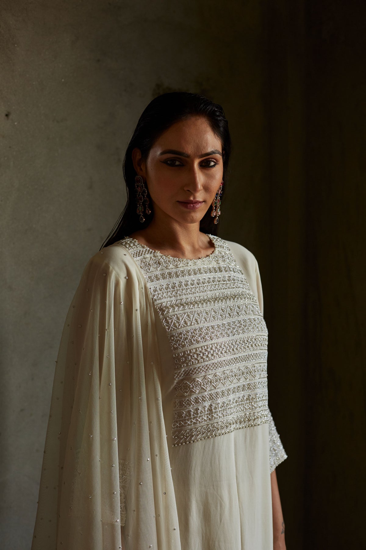 Light cream A-line kurta and pallazo set