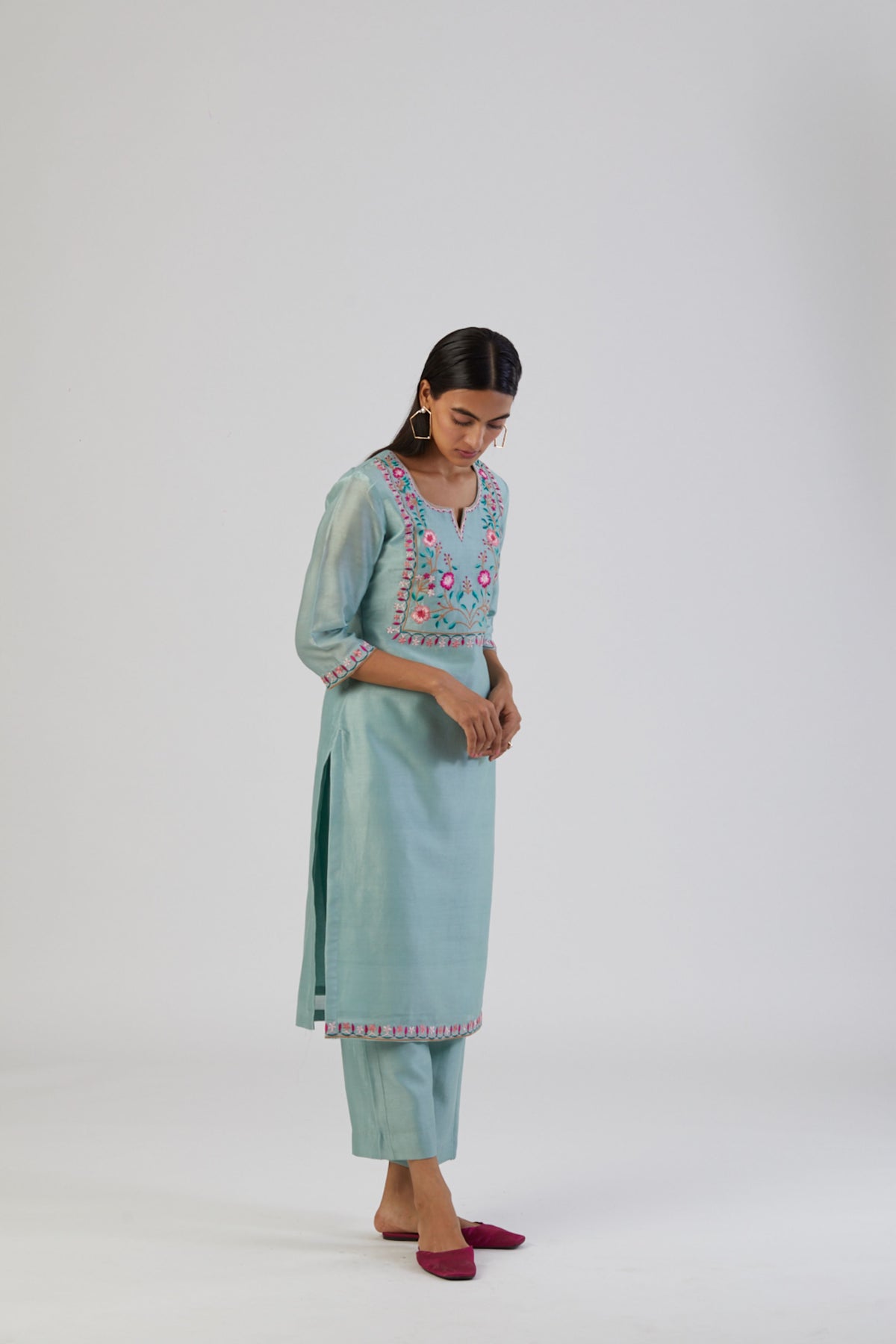 Sea green embroidery kurta set