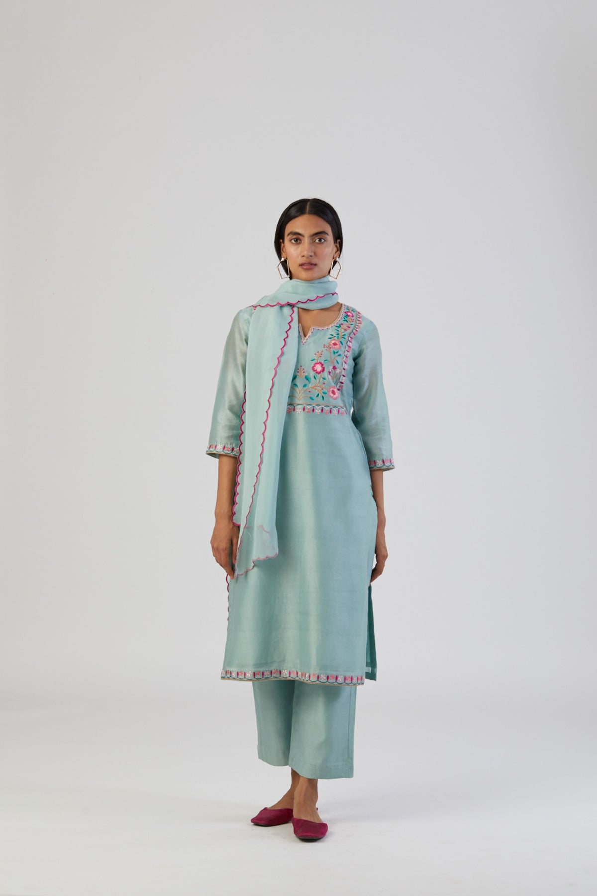 Sea green embroidery kurta set