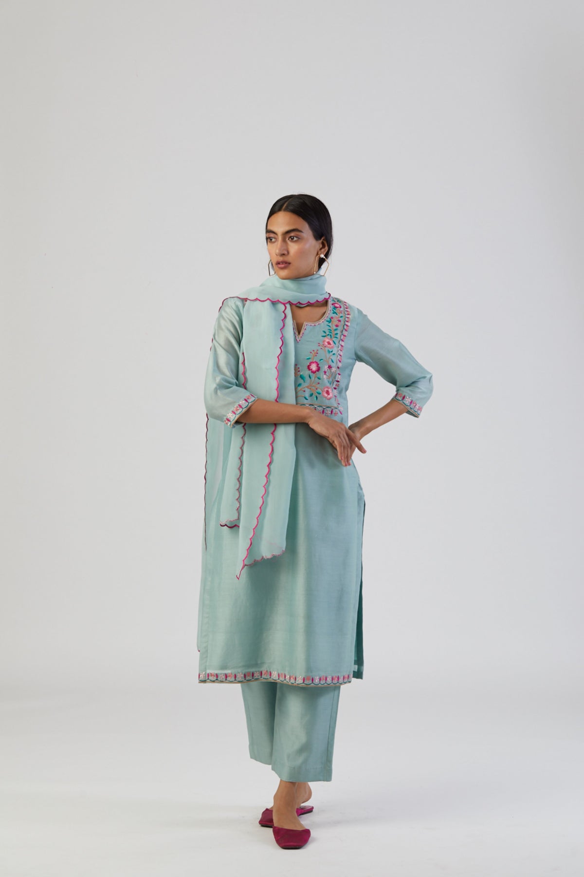 Sea green embroidery kurta set