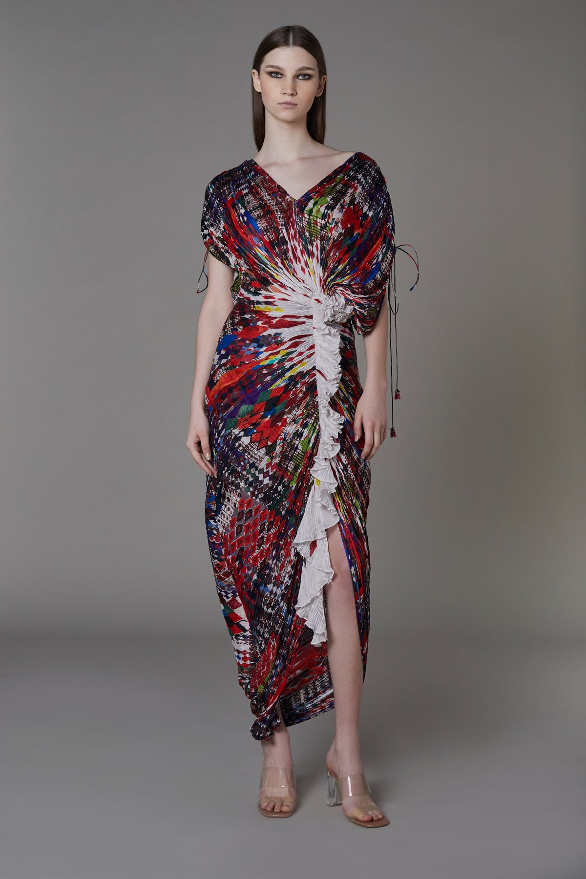 Print v neck sari dress