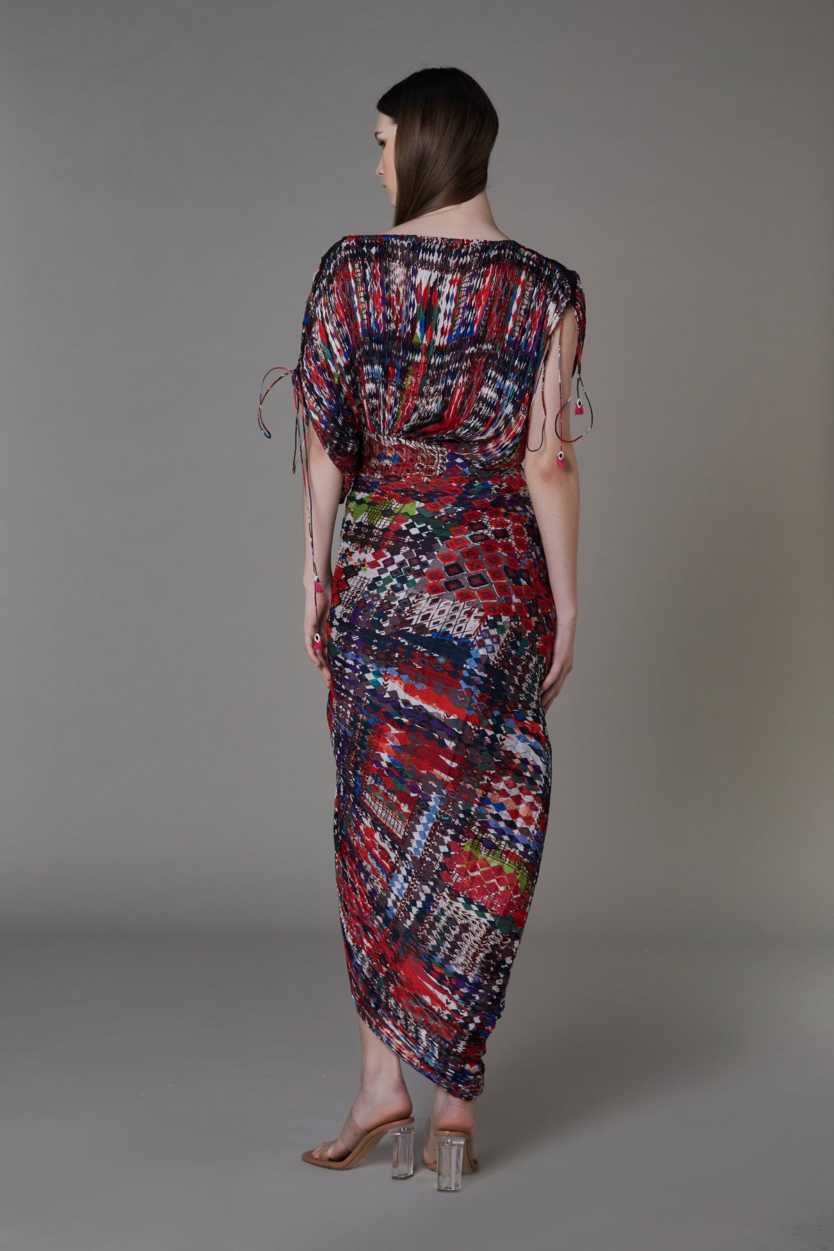 Print v neck sari dress