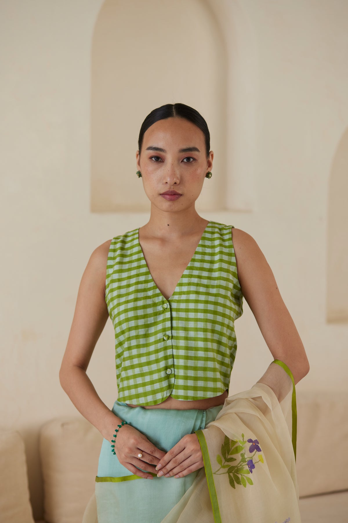 Sisterhood Sonnet Gingham Green Blouse