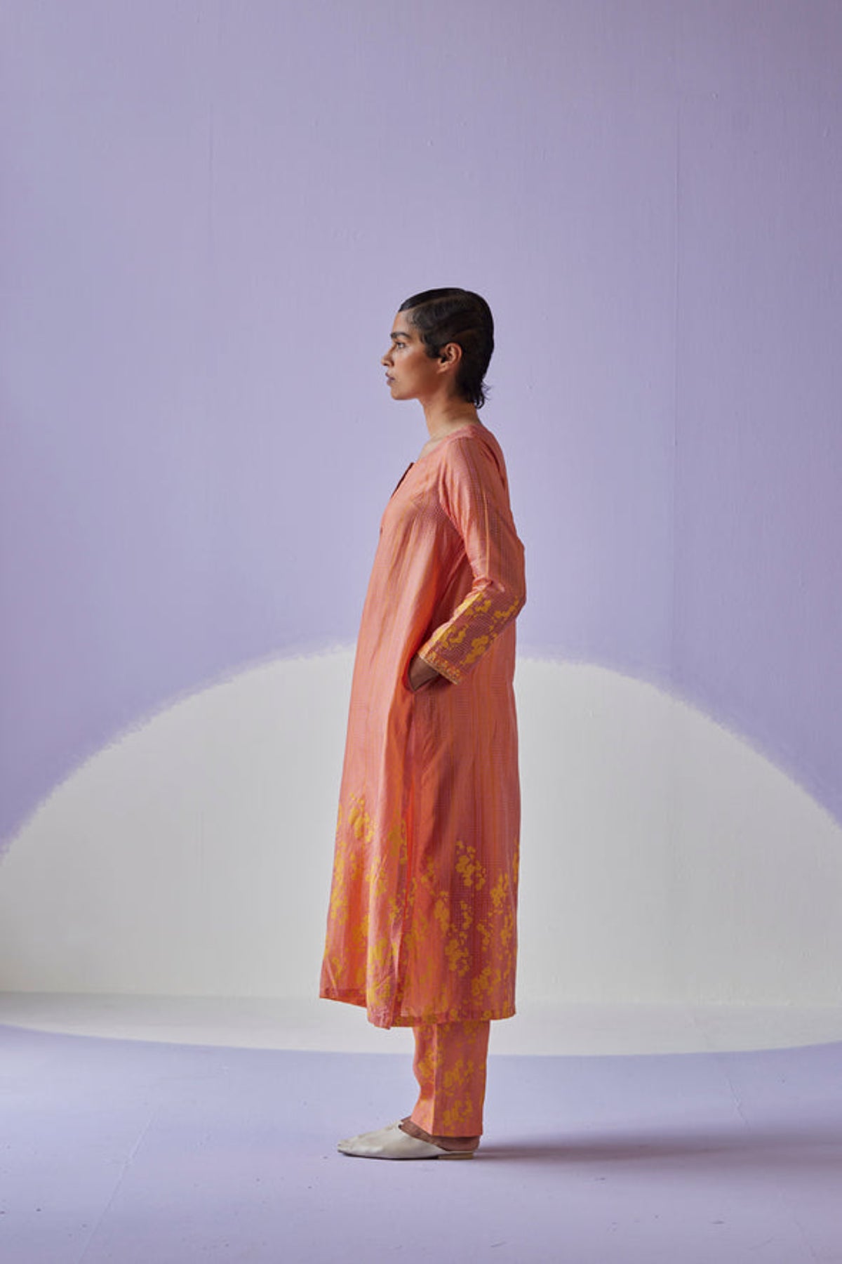 Coral Pleated Straight Kurta Set