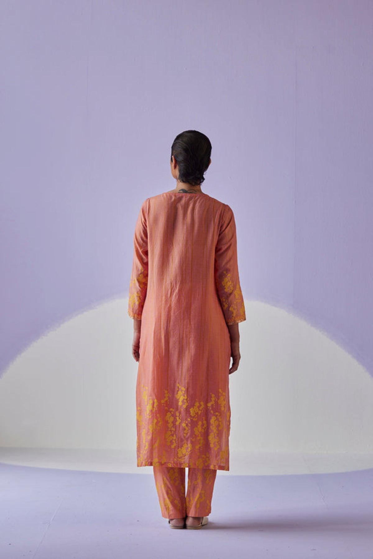 Coral Pleated Straight Kurta Set