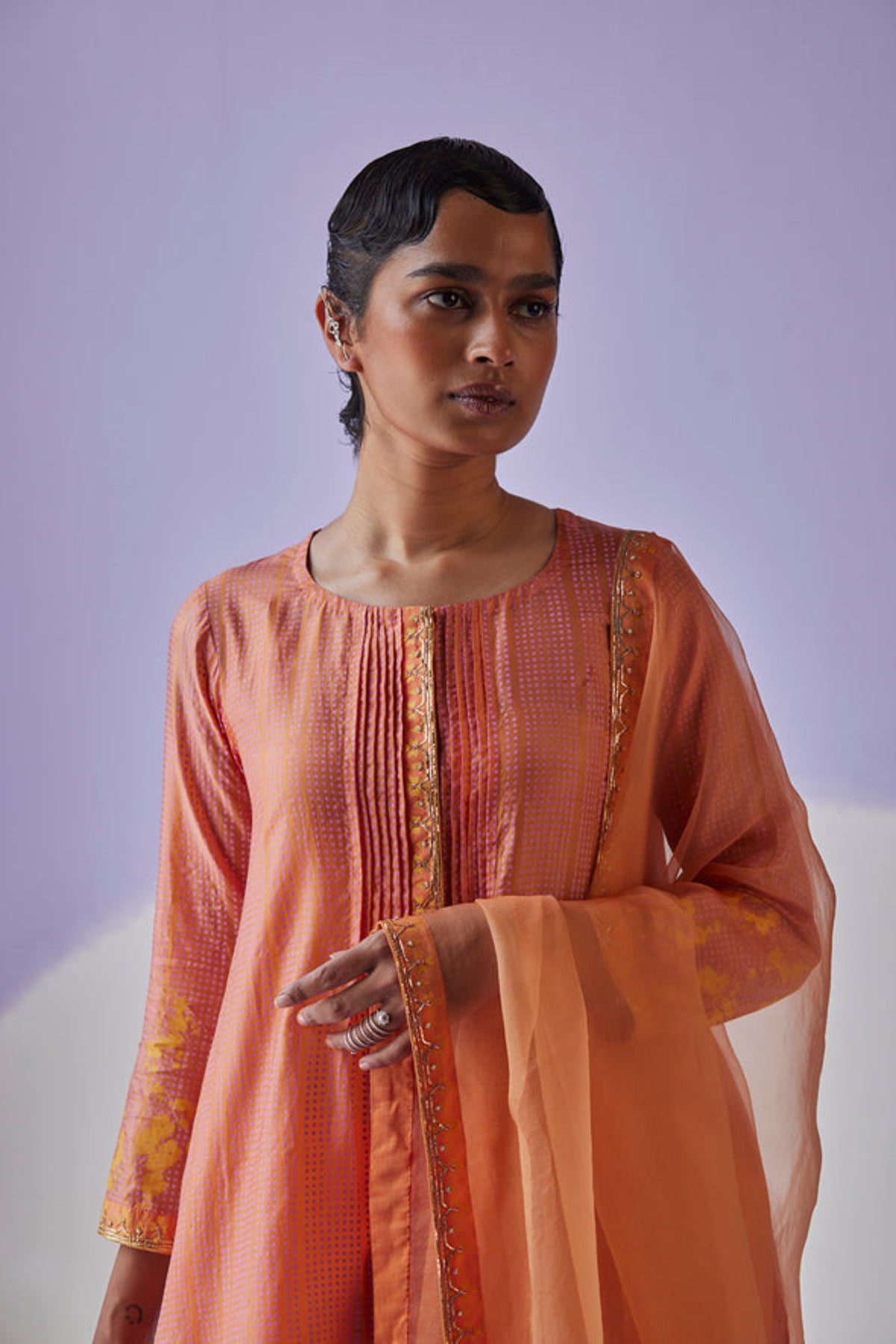 Coral Pleated Straight Kurta Set