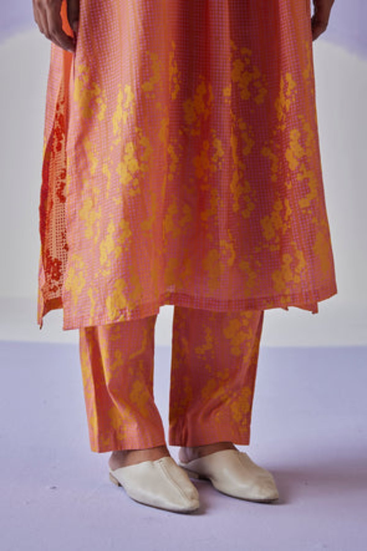 Coral Pleated Straight Kurta Set