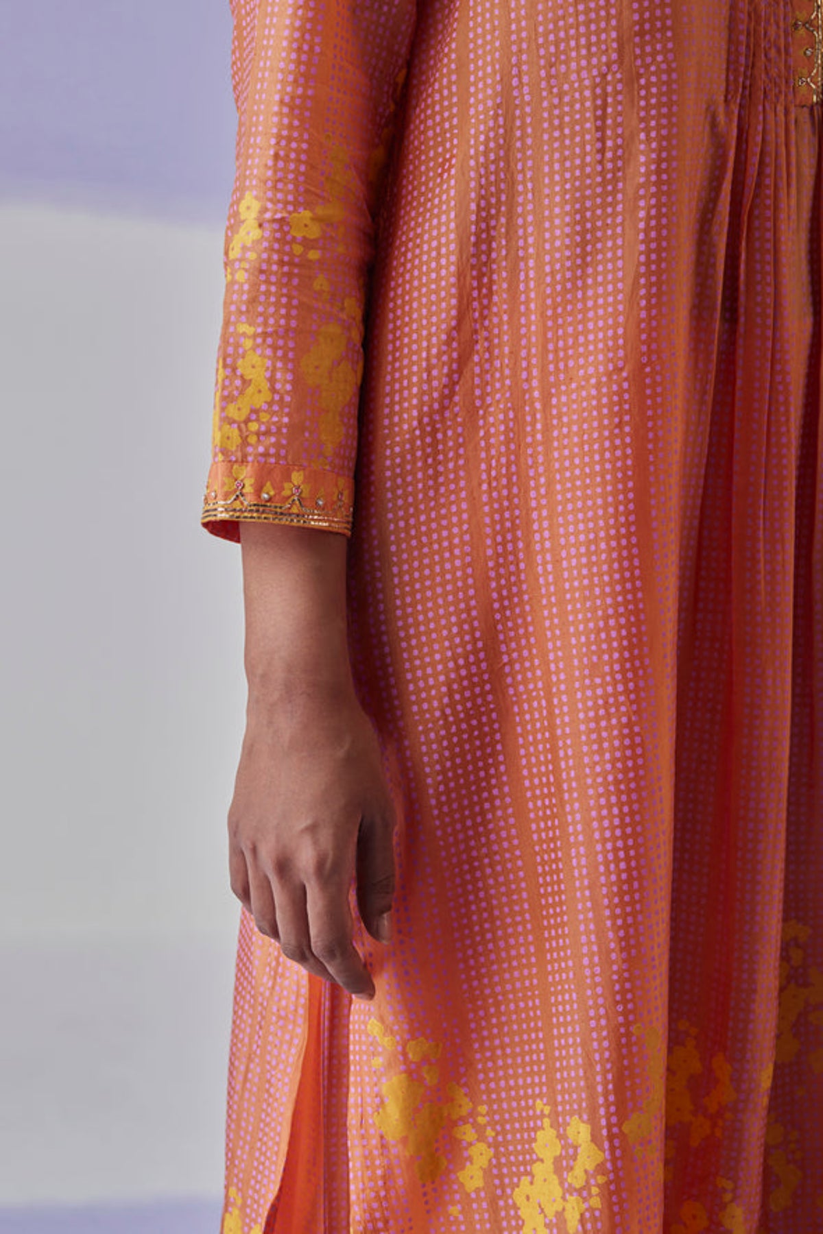 Coral Pleated Straight Kurta Set