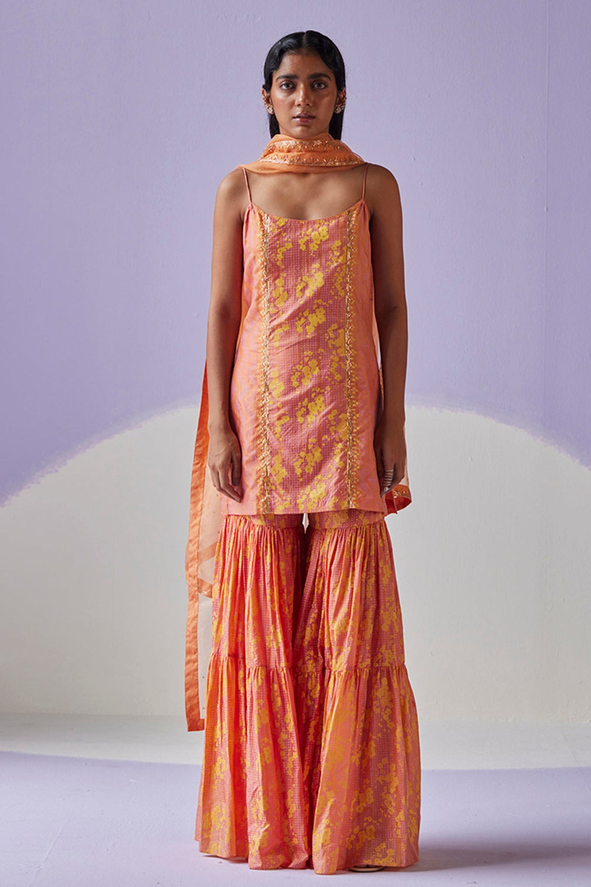 Coral Block Printed Sharara Set